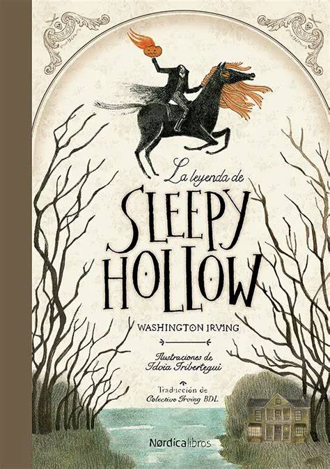 Ilustración de la Leyenda de Sleepy Hollow con una calabaza