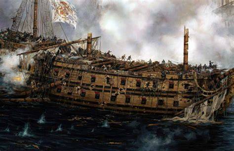 Navío Glorioso acosado por fragatas y el navío Russell