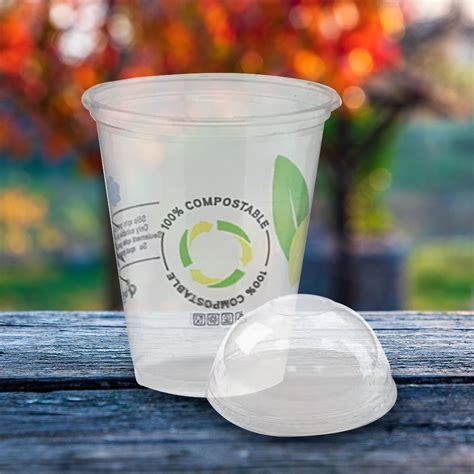 Vaso compostable de PLA con una planta creciendo, simbolizando la sostenibilidad