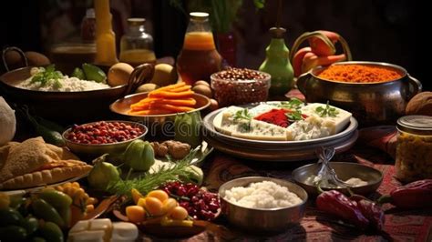 Mesa con diferentes platos de mezze