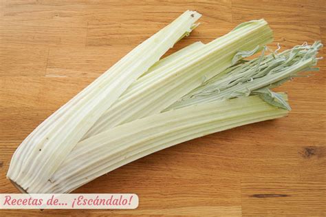 Cardo fresco limpio y troceado