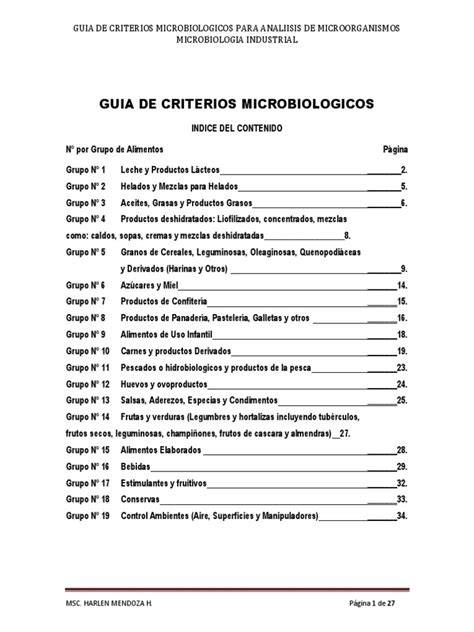 Guía de criterios microbiológicos en alimentos