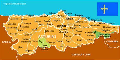 Mapa de Asturias con sus principales localidades costeras