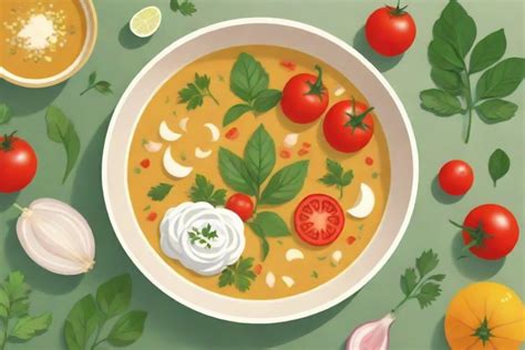 Sopa vegana terminada con hierbas frescas
