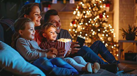Familia viendo una película en casa con palomitas de microondas