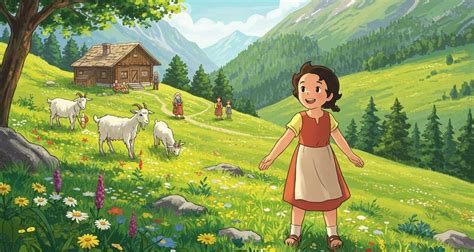 Heidi con los animales de los Alpes
