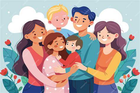 Personas compartiendo abrazos y sonrisas en un ambiente navideño, con luces y decoraciones.