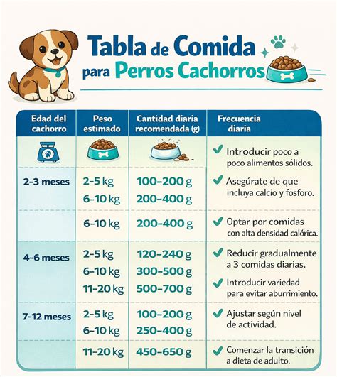 Tabla de guía de alimentación para perros por peso