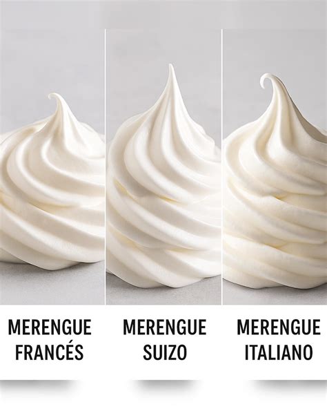 Comparación de texturas de merengue francés, suizo e italiano