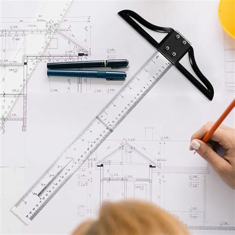 Regla de arquitecto profesional Faber-Castell sobre plano técnico