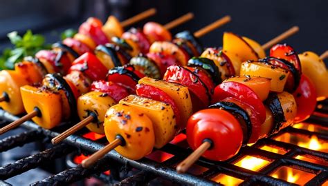 Brochetas de gambas y verduras a la parrilla