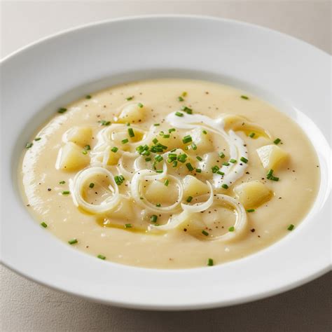 Crema Vichyssoise decorada con hierbas aromáticas