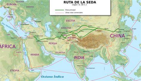 Mapa de la Ruta de la Seda mostrando la introducción del azúcar