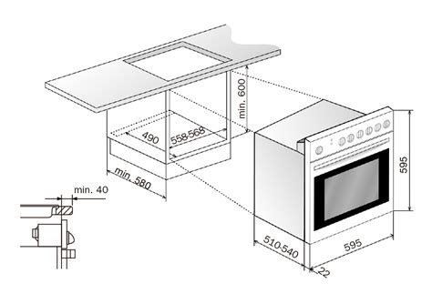 Diagrama de dimensiones para la instalación de hornos empotrados