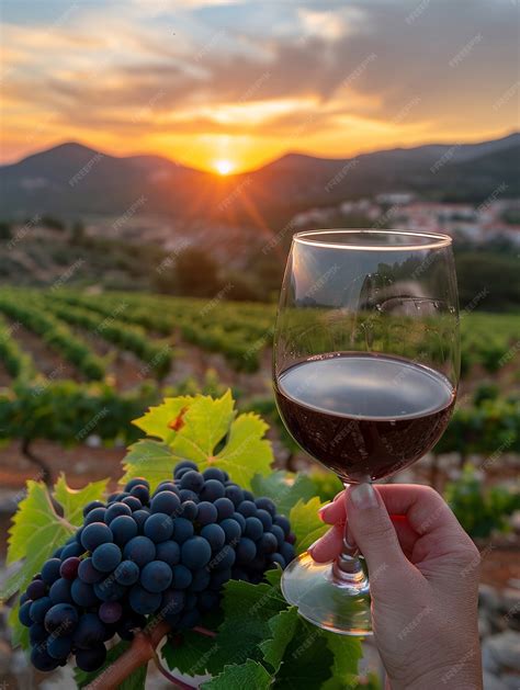 Copa de vino tinto con un atardecer en la Toscana