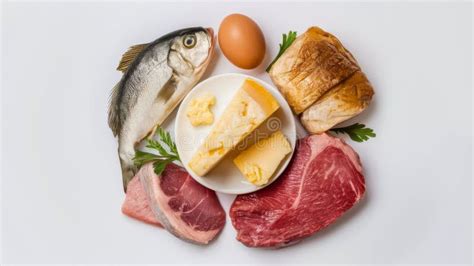 Ilustración de varios tipos de carne, pescado y huevos