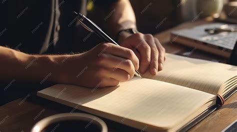 Persona escribiendo en un cuaderno de viaje con un paisaje de fondo