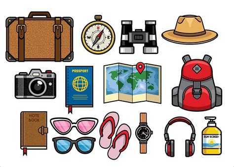 Diferentes tipos de objetos para pegar en un cuaderno de viaje