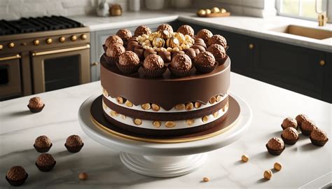 Tarta de Ferrero Rocher decorada con bombones y avellanas