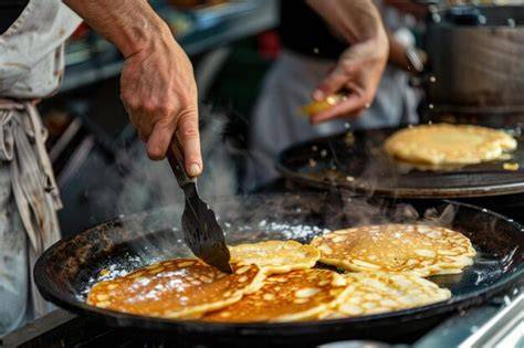 Persona cocinando una crêpe en una sartén