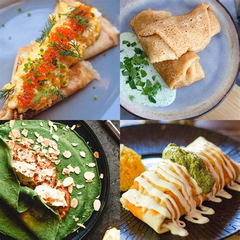 Variedad de crêpes saladas con diferentes rellenos