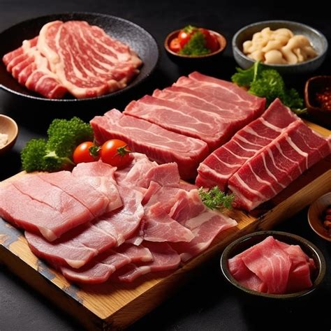 Cortes de carne de jabalí sobre una tabla de madera