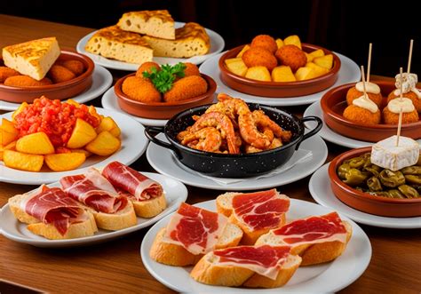 Mesa con variedad de tapas españolas y bebidas