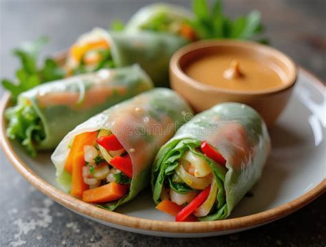 Plato de rollitos de verano frescos