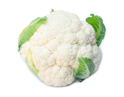 Coliflor fresca con algunas hojas verdes