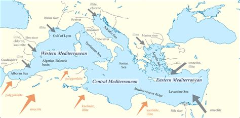 Mapa de la cuenca mediterránea, mostrando las principales regiones de origen de la alcachofa