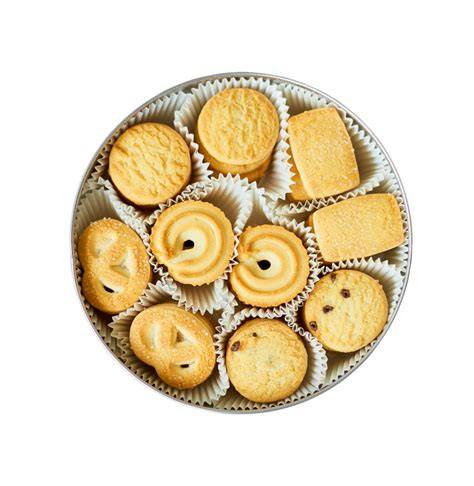 Galletas de mantequilla guardadas en una lata decorada