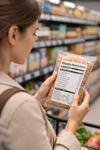 Persona leyendo una etiqueta de alimentos en un supermercado