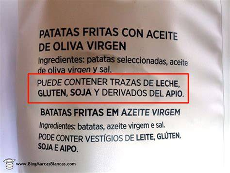 Etiqueta de producto con advertencia de trazas de gluten