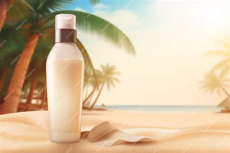 Botella de leche solar de zanahoria sobre arena de playa