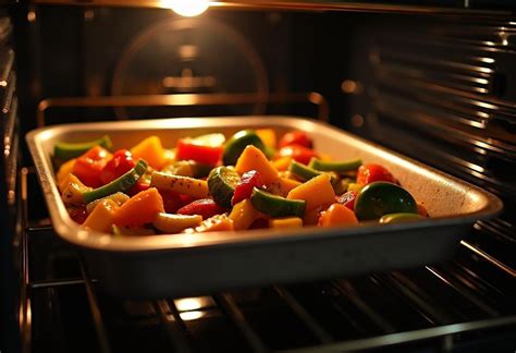 Verduras asándose en una bandeja de horno para escalivada