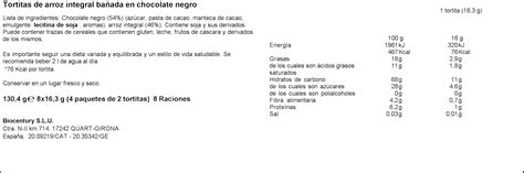Ingredientes detallados de las Tortitas Bicentury