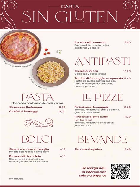 Carta con opciones sin gluten destacadas