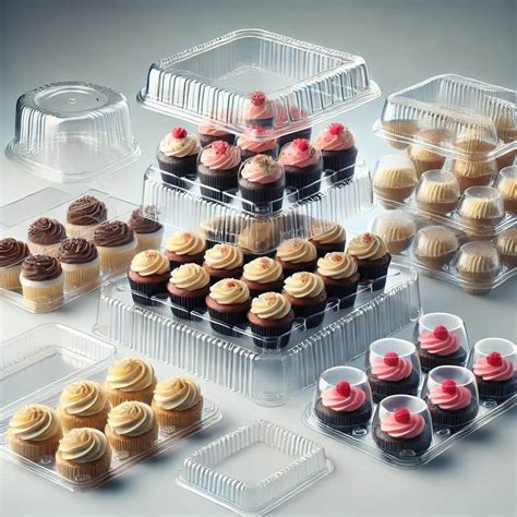 Variedad de envases desechables para repostería apilados
