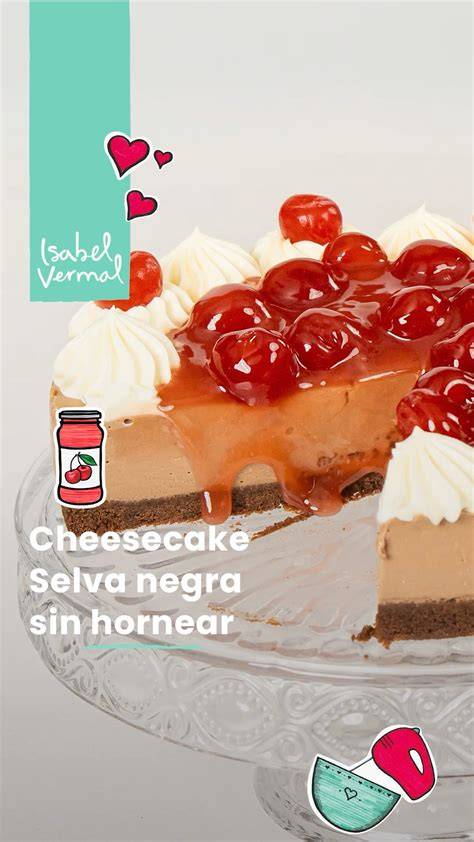 Cheesecake decorado con cerezas en almíbar