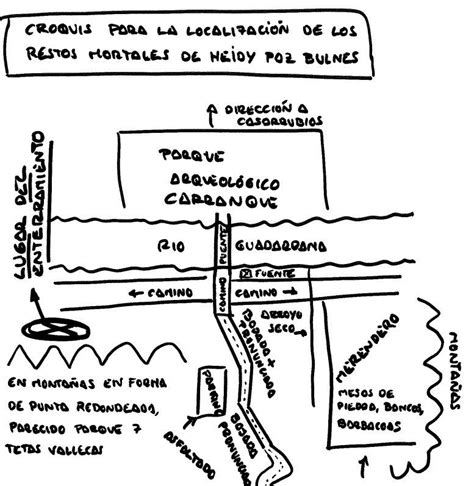 Mapa dibujado por César Román indicando la ubicación de los restos de Heidi Paz