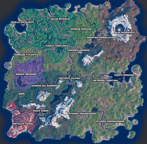 Mapa de Fortnite Battle Royale con las ubicaciones clave