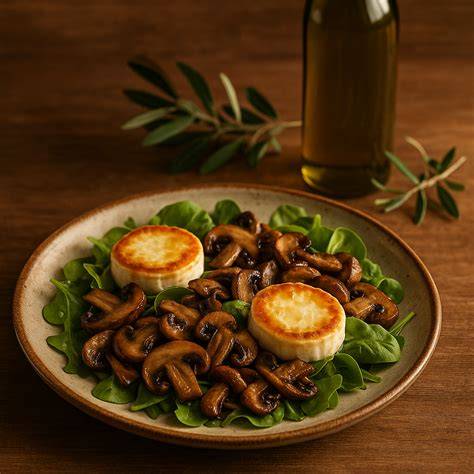 Espaguetis con potón, setas y queso de cabra