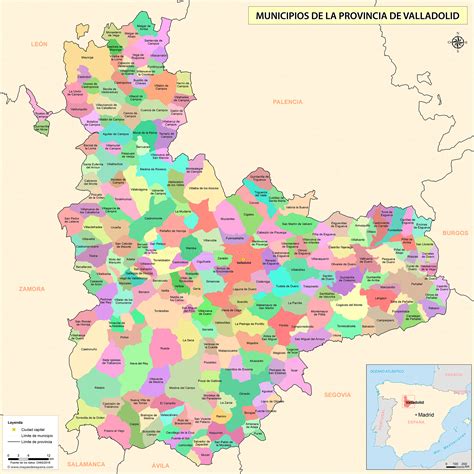 Mapa de la provincia de Valladolid destacando Valdestillas.