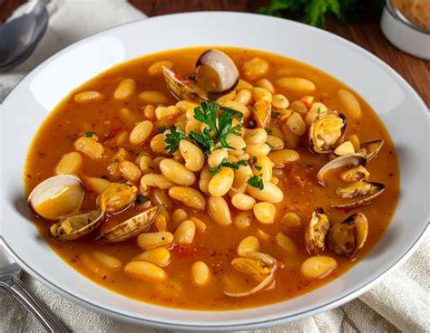 Pasos de preparación de alubias con mariscos
