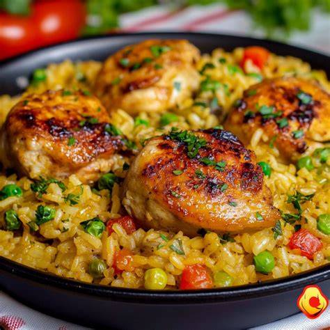 Arroz con pollo de campo servido