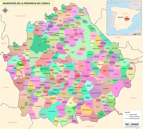 Mapa de la provincia de Cuenca destacando las localidades de las empresas