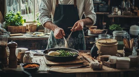 Chef cocinando con ingredientes frescos