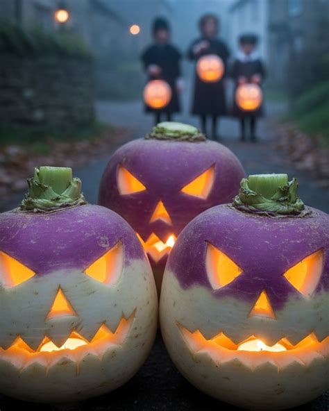 Nabos tallados como faroles, los originales Jack-o'-lanterns