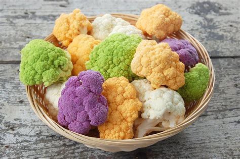 Variedades de coliflor por color: blanca, verde y morada