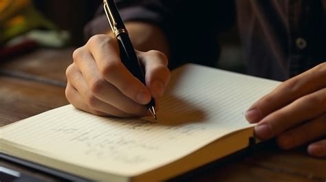 Persona escribiendo en un cuaderno con bolígrafo, pensando en ideas creativas para un texto
